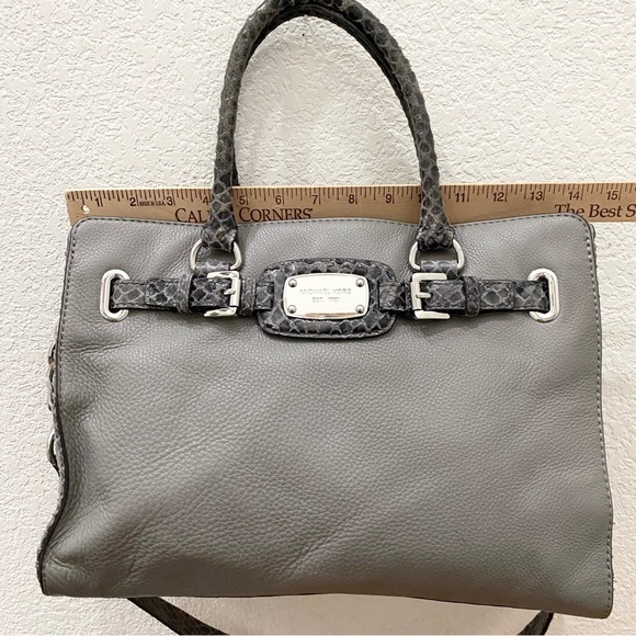 MICHAEL KORS Hamilton Gray Pebbled Leather/Snakeskin Chain Handle Shoulder Bag - Picture 11 of 16